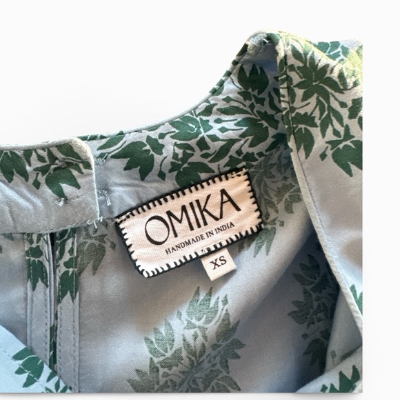 OMIKA Adele Mini Dress XS Blue Green Floral Smocked Boho Resort 100% Modal - Picture 8 of 12